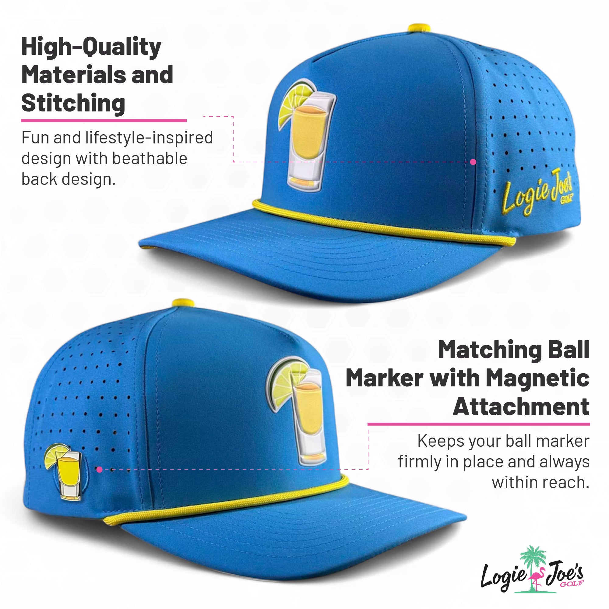 Banana Hammock Golf Hat | Snapback Cap | Built-in Magnetic Ball Marker Holder + Marker Included | Adjustable | One Size